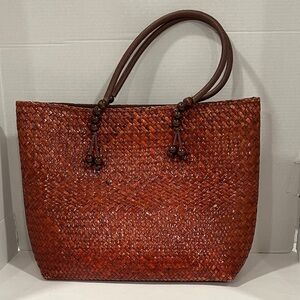 Unbranded Elegant Brown Hand-Woven Tote Bag Tropical Beach Summer